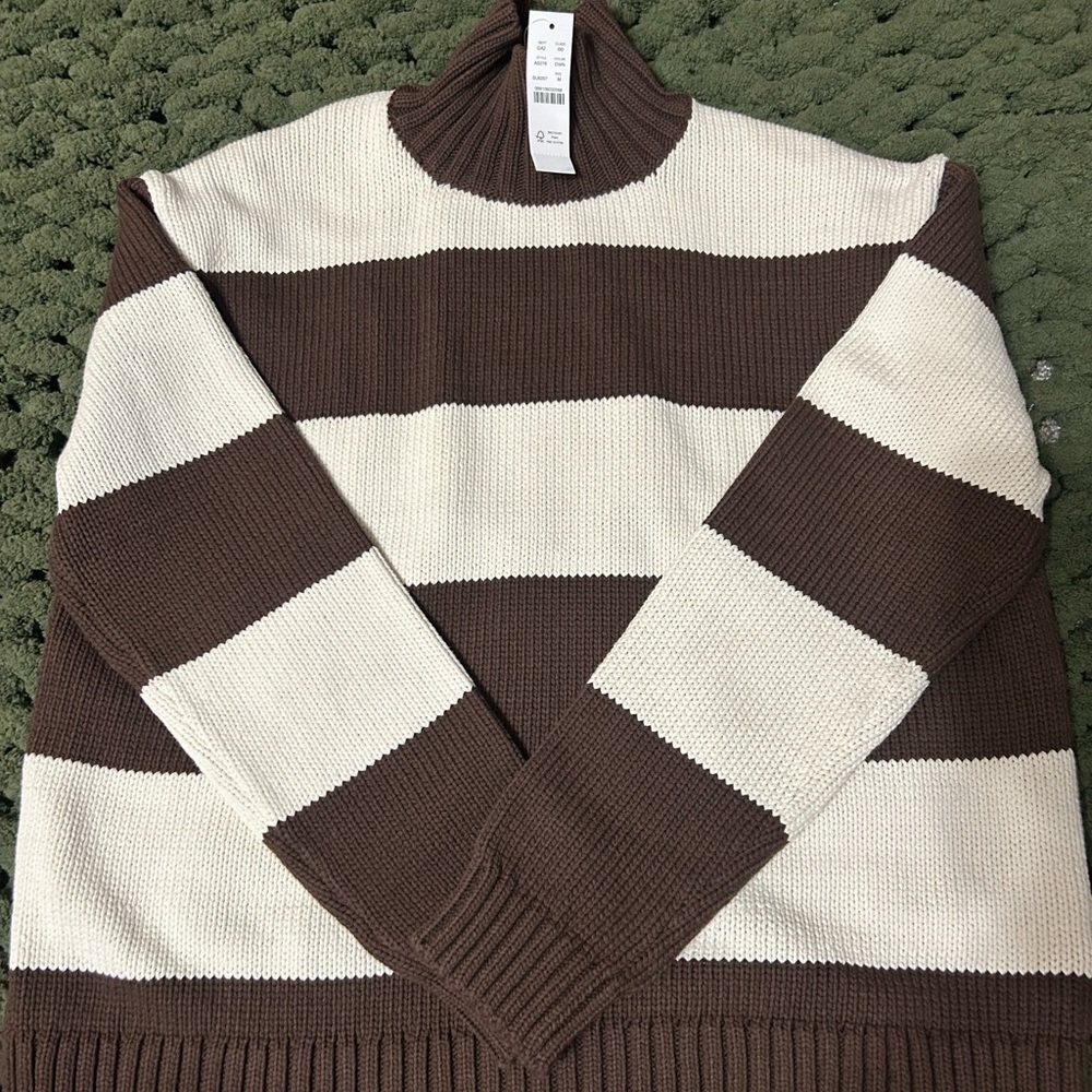 J. Crew Chocolate and Ivory Striped Turtleneck Sweater